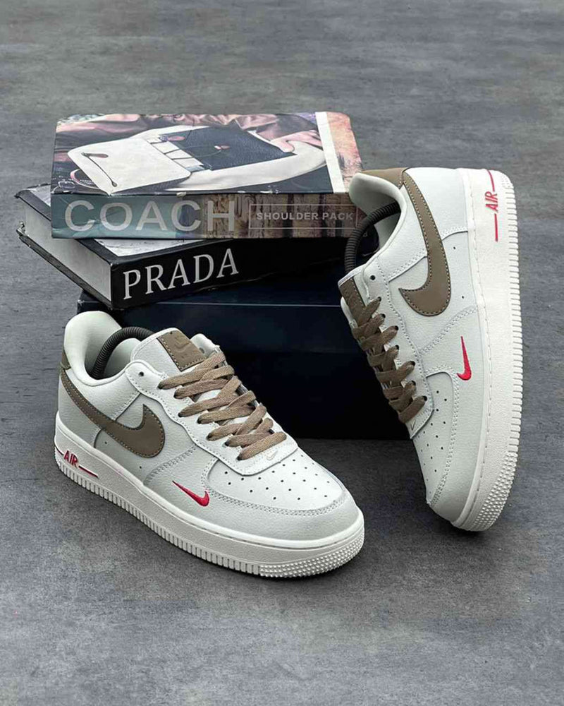 Nike Air Force 1 Low " Yohood " White and Brown with Red swooshes